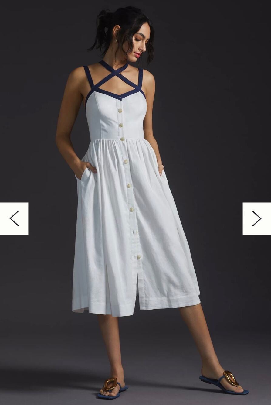 Maeve Anthropologie Strappy Button Front Linen Midi Dress Size 6